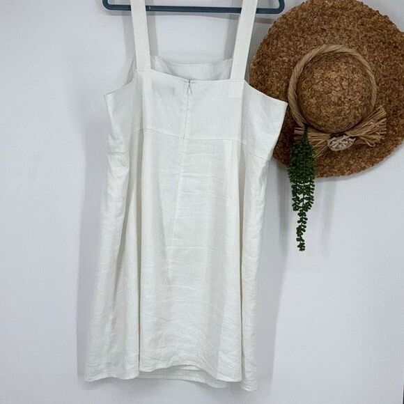 J Crew Squareneck White A-Line‎ Dress in Stretch Linen Blend Knee Length 20 - Picture 4 of 14
